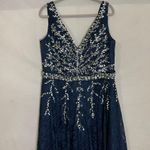 Navy Blue Lace‎ Fit And Flare Dress Silver Sequins Size XL Party Cocktail Glam Photo 0