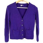 Halogen Cardigan Sweater Tight Knit 100% Merino Wool Womens Medium V-Neck Purple Photo 0