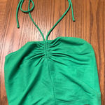 ZARA  Kelly Green Halter Bandeau Crop Top Adjustable Tie‎ Ruched Smocked Sz Small Photo 0
