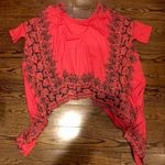 Free People  Oversized Red Boho Shark Tail High Low Shirt Sz XS Photo 9