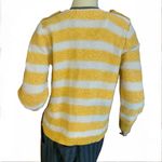 Loft  MUSTARD YELLOW, BEIGE & GRAY STRIPED COTTON CARDIGAN SWEATER (M) Photo 1