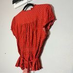 Free People Red Patterned Wrap Around Ruffle Blouse Shirt Size Large Photo 1