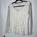 Sundance Women's Ivory Lightweight Lace Sleeve Overlay Knit Blouse Top Size S Photo 0