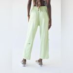 Urban Outfitters Linen Blend Myla High Rise Straight Leg Cargo Pants Lime Green Photo 5
