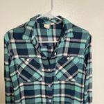 Roxy  Button Down Flannel Shirt Mint Green Plaid XS Photo 2