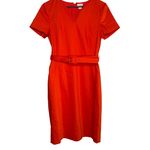 J.Crew  Short Sleeve Belted V Neck Sheath Midi Dress Lined Back Zip Up 6 Orange Photo 11