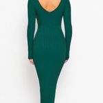 Hera Collection Hunter Green Deep V Neck Ribbed Dress Photo 1