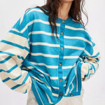 Free People  We the Free Classic Striped Cardigan; pockets sweatshirt size XL Photo 0