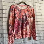 Before + Again Red White Floral Graphic Longsleeve Top S Y2K Relaxed Vibrant Orange Photo 1