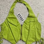 Urban Outfitters NWT green Piper Linen Zip-up Vest In Chartreuse Photo 4