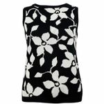 Jones New York  Sport Sweater Vest Black White Floral Knit Top Womens M Academia Photo 0