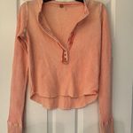 Free People FP One Colt Henley Top Distressed Waffle Women’s Pink Coral Size XS Photo 4