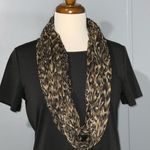 Adrienne Landau  Brown & Tan Animal Print Silk Infinity Scarf Vintage Sheer 40” Photo 0