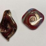 Handmade Lot Of 2 Costume Pendants / Charms Blown Art Glass Mix Red / Gold Swirls Photo 0