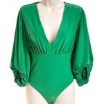 EXPRESS NEW Deep V Neck 3/4 Balloon Sleeve Bodysuit Extra Small Solid Green Photo 0