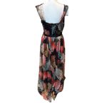 Candalite Women's Maxi Dress Large Black Floral Pleated Sheer Overlay Belted Photo 1