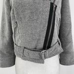 Topshop Wool Blend Asymmetric Zip Front Belted Biker Moto Jacket Grey Size 6 Photo 3