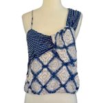 Free People  Indigo Call On Me Diamond Printed Top Blouse Asymmetrical Straps M Photo 3