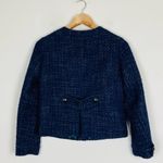J.Crew navy blue tweed round neck button front lady jacket with frayed edges. 2 Photo 4