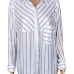 Free People  white with light blue stripes long sleeve button down Medium EUC Photo 0