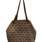 Michael Kors Jet Set brown & tan canvas Logo Tote Handbag satchel shoulder Purse Photo 0