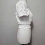 Hollister White Eyelet Bardot Neck Shirred Waist Crop Top Size XS Photo 3