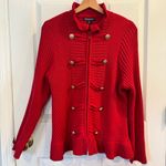 Roaman’s Red Knit Military Style Sweater Jacket Women’s 14/16 Zip Front Holiday Size L Photo 0