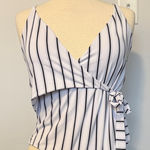 Striped Black & White Wrap One Piece Bathing Suit Size L Photo 0