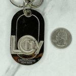 Liz Claiborne  Silver Tone Chunky Logo Bag Charm Keyring Keychain Photo 2