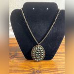 Turquoise Blue Stones and Antiqued Bronze Oval Pendant Necklace boho festival Photo 1