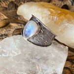 Moonstone Sterling Silver Etched Wide Band Ring Size 9 Silver Photo 7