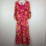 Lara G Floral Midi‎ Dress Large Pink Silk Blend Made in Italy Colorful Bohemian Photo 4