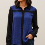 Parker  Mesh Inset Top Silk Blue Black Size Medium NWT Photo 0