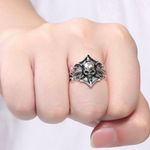 925 Silver Plated Adjustable Skull Ring for Men Women,Punk Hip Hop Ring Photo 3