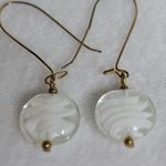 Vintage Unique White Swirl Glass Bead Dangle Bronze Fish Hook Chic Earrings Photo 0