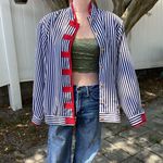 Vintage Joyce Navy Nautical Striped Jacket Medium Blue Size 10 Photo 3