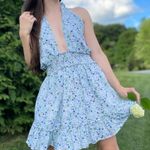 Aerie  Smocked Halter Open Back Floral Cotton Summer Sun Mini Dress Large Photo 0