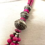 Silver tone pink beaded with carnelian 6 strand statement necklace Silver Photo 8