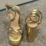 Windsor Gold Platform Heels with Strappy Design Photo 0