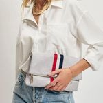 Stylish Gray Clutch or cross body with Red and Blue Stripes Photo 0