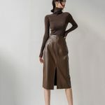 New PU Leather Skirts for Women High Waist Fall Straight Elegant Split Skirt… Brown Size XS Photo 1