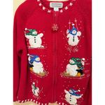 Tiara International  Christmas Collection 2004 Red Snowman Sweater Cardigan M Photo 3