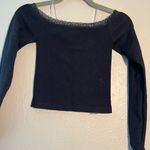 Harper Black Fitted Cropped Lace Strapped Blouse SZ Extra S Long Sleeve Evening Photo 3