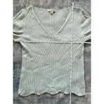 St. John Aquamarine Blue V Neck Ribbed Knit Scalloped Hem Half Sleeve Blouse M Photo 4