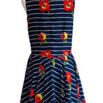 Maison Jules Dress Blue Red Floral Striped Sleeveless Skater Fit & Flare Medium Photo 4
