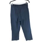 ZARA Womens Pants Cropped Linen Cotton Blend Wide Leg Belted Navy Blue S Photo 1