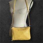 Elliott Lucca Pebbled Leather Buttery mustard color Crossbody Handbag. Yellow Photo 2