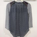 Ezra Boho Embroidered Tassel Blouse Navy White XS Photo 1