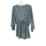 Pink Lily  Blue White Leaf Print Kimono Sleeve Romper Shorts Elastic Waist L Photo 2