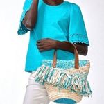 Chico's NWT Chico’s Multi Fringe Neutral Turquoise Tote Bag Photo 0